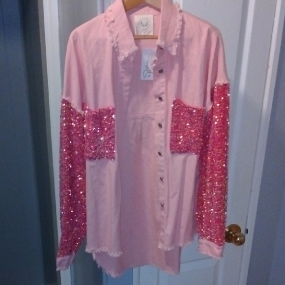 Jackets & Blazers - Gorgeous Pink Sequin Long Sleeve Shirt